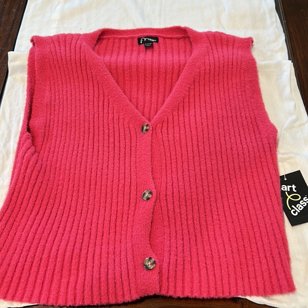 Art Class Pink Sweater Vest Size XL New. 3 Button down. Lots of stretch - Picture 8 of 8